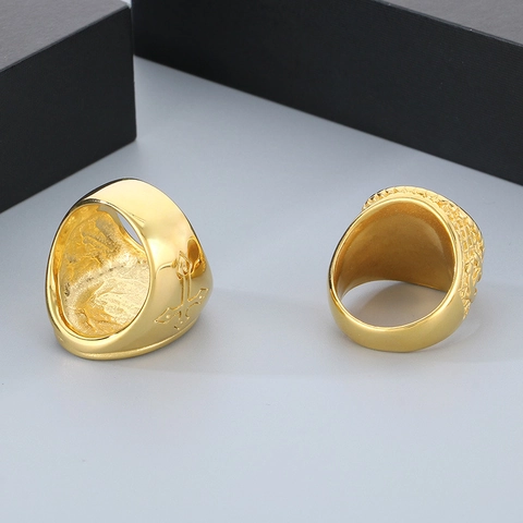 Anello Sigillo Sacro Cuore Di Gesù Titanio Acciaio Inossidabile Placcato Oro Ritratto Rilievo Croce Gioielli Hip Hop Uomo