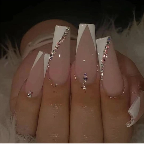 Long Coffin Stiletto Press On Nails Artificial False Fingernails Glue On Full Cover Butterfly Design Manicure For Women