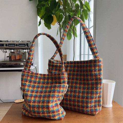 Borsa A Spalla Sottoascella In Lana Pied De Poule Vintage Borsa A Mano Con Fodera In Tela Chiusura Magnetica Per Donna