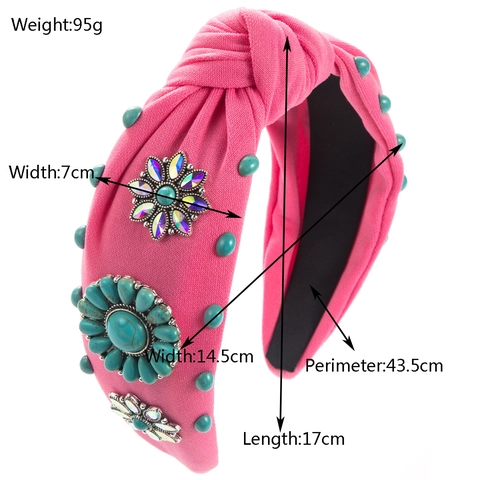 Luxe Geknoopte Stof Haarband Voor Dames Met Strass Kunstparel Turquoise Decor Europese Mode Haaraccessoire