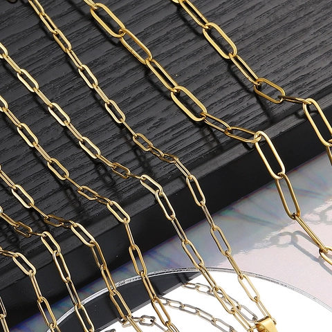 Minimalist Stainless Steel Paperclip Chain Necklace Bracelet For Women Men 18K Gold Plated Link Chain Trendy Jewelry