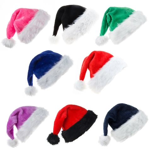 Christmas Santa Hat Colorful Long Plush Thickened Party Decoration Faux Fur Trim Pom Pom Holiday Accessory Adults