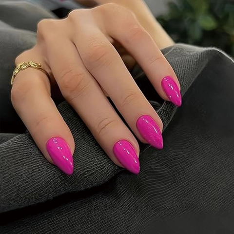 Unghie Finte A Mandorla Lucide Colore Solido Fucsia Rosa Unghie Artificiali Per Donne Stile Minimalista Rimovibile