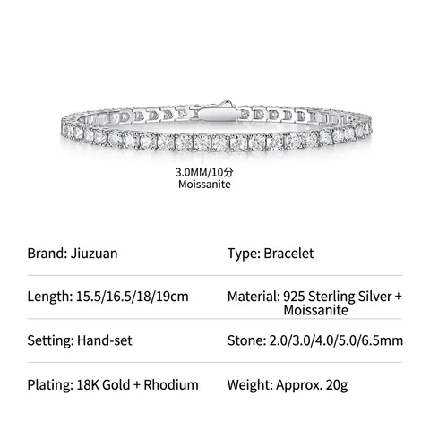 925 Sterling Silver Moissanite Tennis Bracelet For Women Men D Color Moissanite Inlaid Round Geometric Chain Bracelet Jewelry Gift