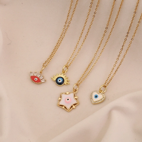 Collana Con Pendente Malocchio Placcata Oro Acciaio Inossidabile Rame Smalto Zirconia Gioielli Da Donna Regalo Moda