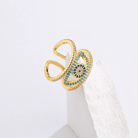 Evil Eye Offener Ring Kupfer Vergoldet Mehrlagig Zirkonia Türkis Verstellbarer Bohemian Schmuck Für Damen