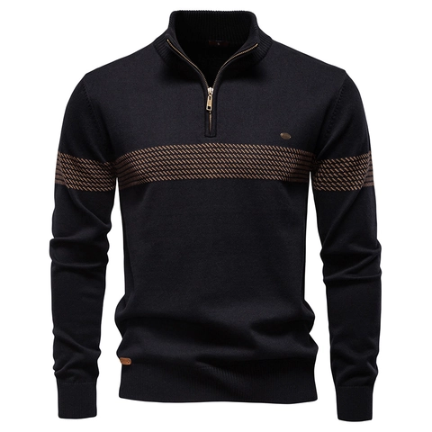Heren Trui Opstaande Kraag Halve Rits Lange Mouwen Katoenmix Business Casual Slim Fit Gebreide Top