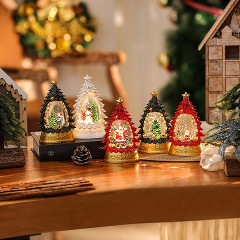 Weihnachtsbaum Schneekugel LED Wasserlaterne Nachtlicht Harz Weihnachtsmann Schneemann Glitzer Desktop Dekoration Geschenk
