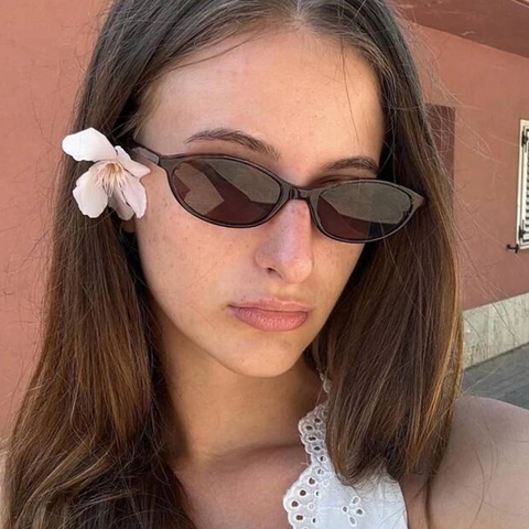 Retro Oval Rahmen Sonnenbrille PC Material UV400 Schutz Damen Mode Minimalistisch Ins Stil