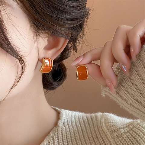 Geometrische Quadratische Ohrstecker Legierung Emaille Retro Französischer Stil Mit Silbernem Ohrstift Für Frauen