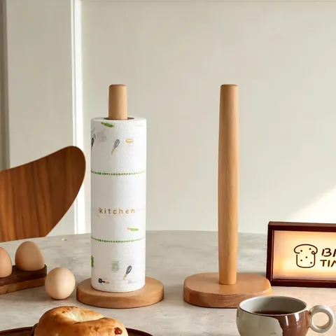 Standing Kitchen Paper Towel Holder Beech Wood Roll Paper Rack Minimalist Home Storage Organization Vertical