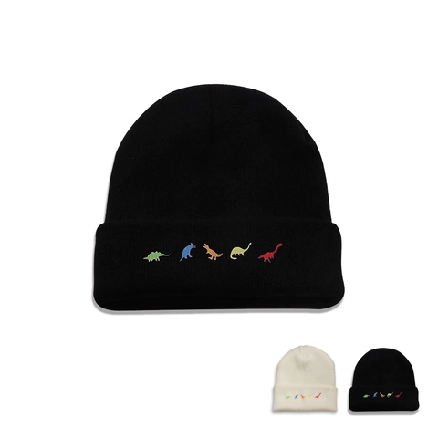 Gorro De Punto Con Bordado De Dinosaurio Multicolor Calido De Acrilico Invierno Trendy Unisex Skull Cap