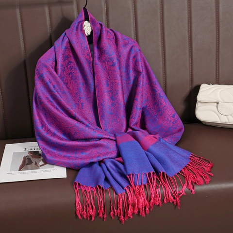 Châle Femme Élégant à Motif Paisley Jacquard et Glands Doux Mélange de Coton Grande Écharpe Pashmina Réversible Toutes Saisons