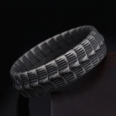 Vintage Men Keel Dragon Scale Ring Retro Aged Stainless Steel Punk Goth Solid Band Jewelry For Cool Men