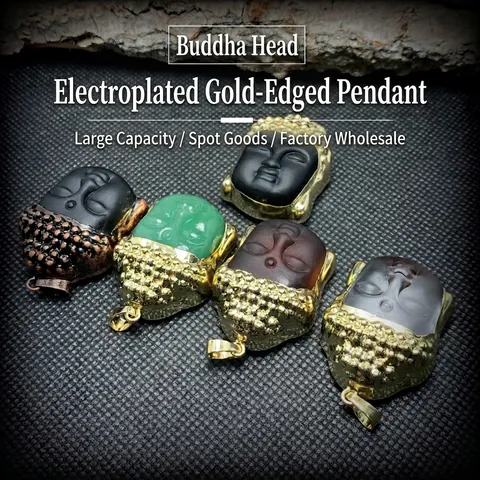 Buddha Head Pendant Necklace Glass Crystal Charm With Copper Plated Edge Religious Jewelry Retro Style For Women Men