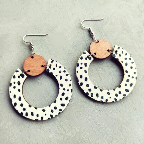 Bohemian Wood Drop Earrings Geometric Round Hollow Out Polka Dot Pattern Morandi Color Modern Trendy Jewelry For Women