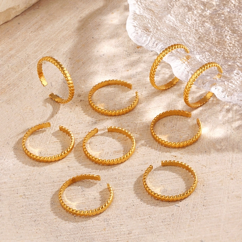 Anillo Abierto De Cuerda Trenzada Acero Inoxidable Chapado En Oro 18K Ajustable Minimalista Retro Joya