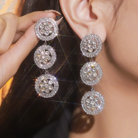Pendientes de Gota de Diamantes de Imitación de Moda Geométricos Redondos Elegantes Pendientes Largos para Mujer Oro Plata Joyería de Aleación