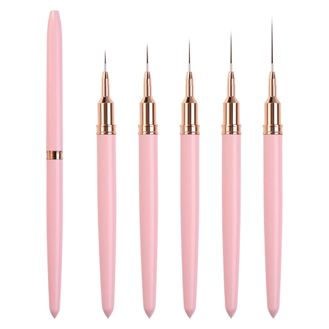 Professional Nail Art Liner Brushes Ultra Thin Painting Drawing Pens Rose Gold Pink Aluminum Fiber Hair Manicure Tools