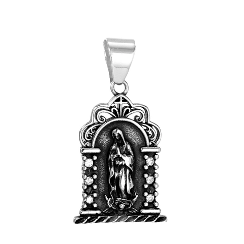 Collar Con Colgante Religioso De La Virgen María Acero Inoxidable Diamantes De Imitación Incrustados Joyería Retro