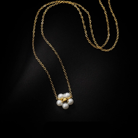 Bloem Hanger Ketting 18K Verguld Titanium Staal Witte Kunstparel Zoet Elegant Voor Dames