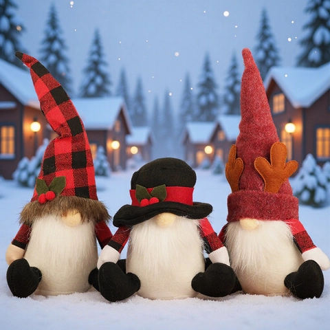 Gnomes De Noël Poupées Vieil Homme Sans Visage En Peluche Tissu Écossais Ornements Décoration De Table De Fête