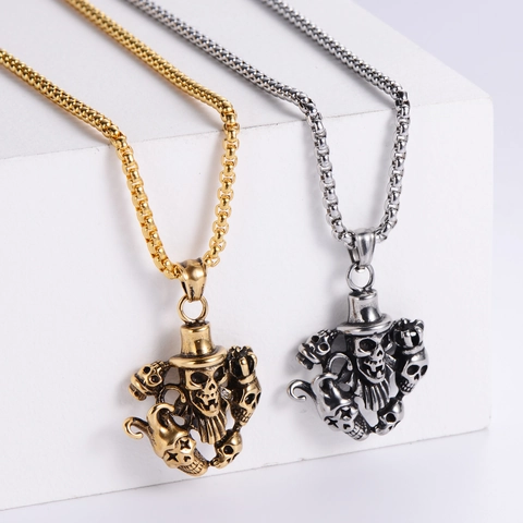Collar Con Colgante De Calavera Acero Inoxidable 304 Gótico Punk Rock Hip Hop Joyería Retro Para Hombres Mujeres