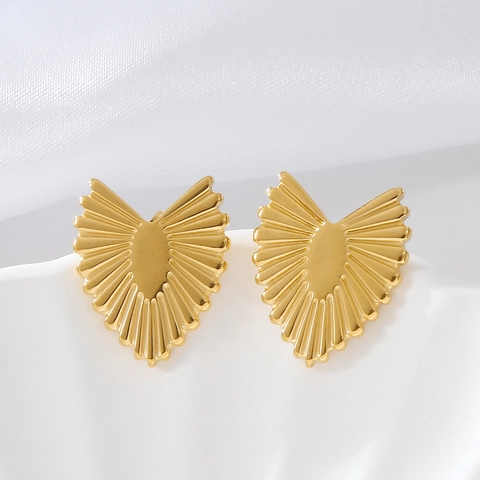 Orecchini A Bottone Minimalisti In Acciaio Inossidabile A Forma Di Cuore Per Donna Trama Radiale Gioielli Di Moda Quotidiana