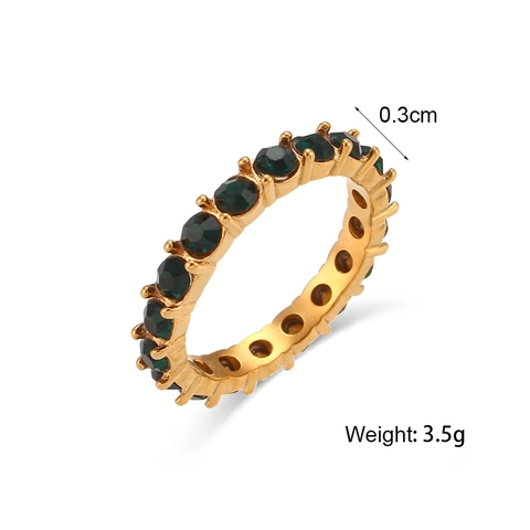 Fashion Stainless Steel Eternity Ring Gold Plated Colorful Green Zirconia Inlaid Minimalist Inlaid Band Ring Women Jewelry