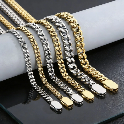 Cuban Link Chain Necklace Stainless Steel Hip Hop Punk Minimalist Heavy Link Jewelry For Men And Women Gold Silver Color