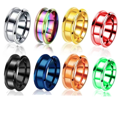 Anillo De Banda De Acero Inoxidable Hombre Simple Pulido Borde Biselado Doble Ranurado Joyería De Moda
