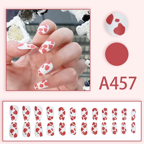 Matte Coffin Press On Nails Rood En Wit Koepatroon Zoet Schattig Afneembare Kunstnagels Fashion Trendy Manicure Met Lijm