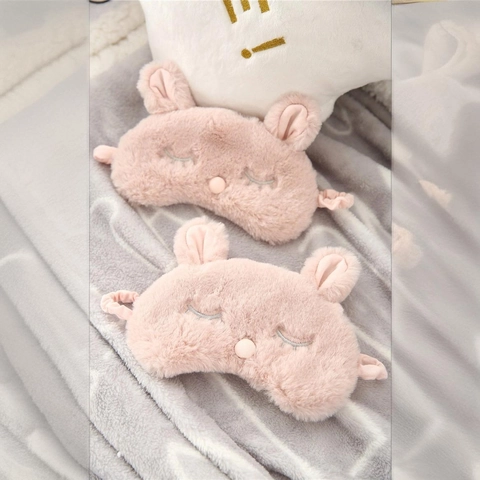 Plush Animal Sleeping Eye Mask Faux Rabbit Fur Soft Light Blocking Eye Cover For Women Girls Travel Nap Home Office