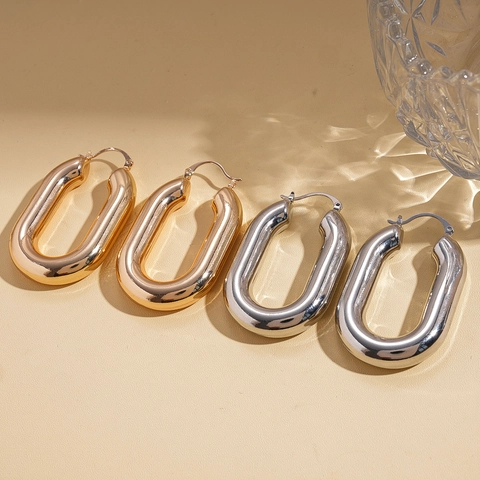 Minimalistische Ovalen Oorbellen Gepolijst IJzer Geometrische U-Vorm Mode Sieraden Voor Vrouwen