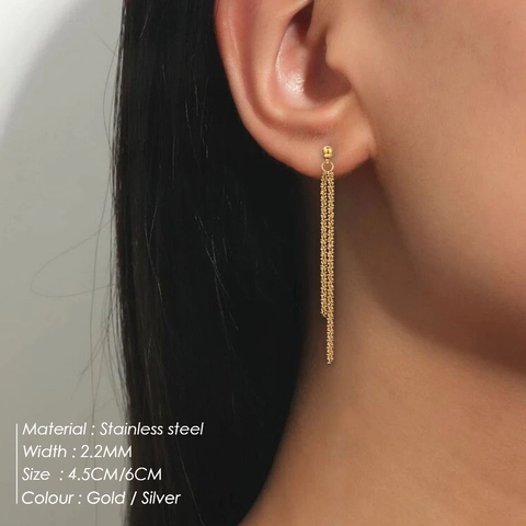 Boucles d'Oreilles Pendantes Long Gland en Acier Inoxydable Minimaliste pour Femmes Élégantes Boucles d'Oreilles Chaîne Vague Bijoux de Mode