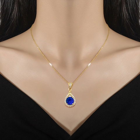 Collier Pendentif Goutte Deau Acier Inoxydable Cuivre Zirconium Micro Pave Bijoux Luxe Élégant Pour Femmes