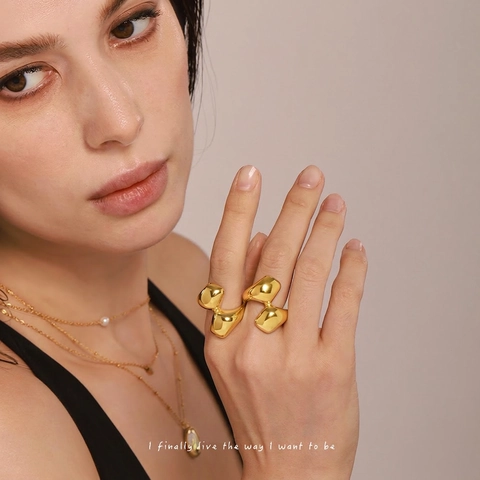 Irregular Geometric Ring 18K Gold Plated Stainless Steel Artistic Minimalist Statement Jewelry For Women