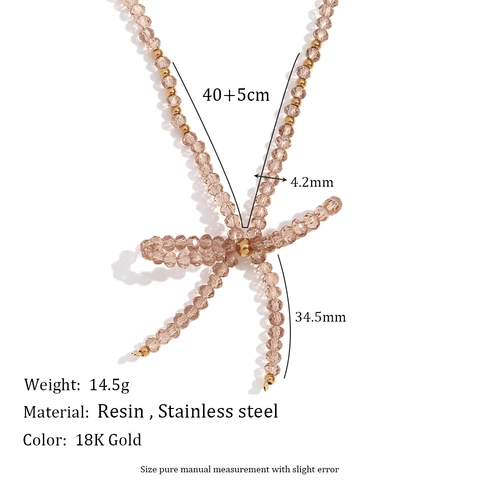 Collana con Perline a Fiocco in Acciaio Inossidabile Pendente in Cristallo Sfaccettato Strass Champagne Gioielli da Donna