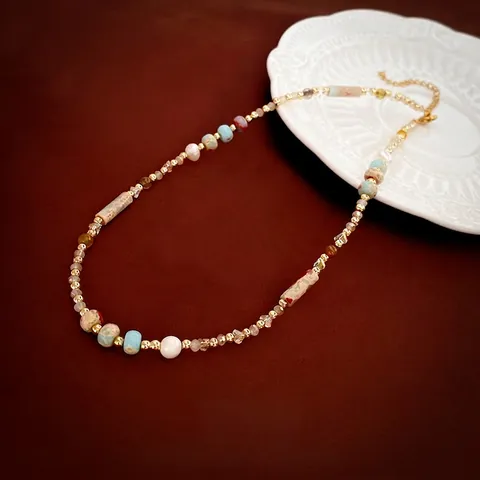 Perlenhalskette Mit Süßwasserperle Und Naturstein Böhmischer Handgefertigter Clavicle-Ketten-Schmuck Für Frauen