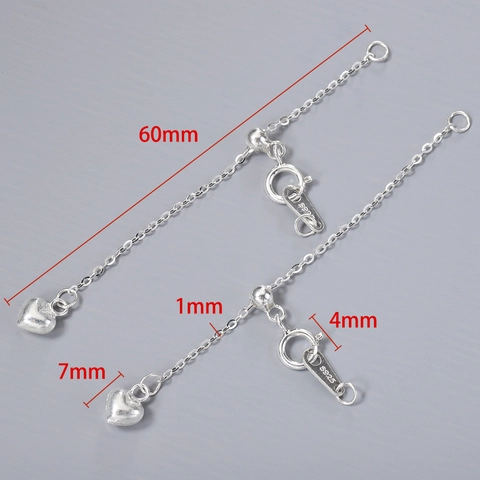 Cadena De Extensión De Plata De Ley 925 Con Colgante De Corazón Conector Deslizante Cierre De Hierro Extensión Joyería