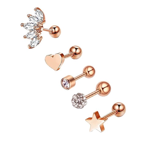 Edelstahl Knorpel Ohrstecker Zirkonia Herz Stern Mond Geometrisch Piercing Schmuck Schraubverschluss Hypoallergen