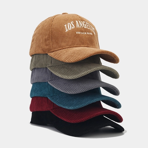 Corduroy Cotton Baseball Cap Vintage Los Angeles Embroidered Adjustable Retro Sports Sun Hat For Men And Women