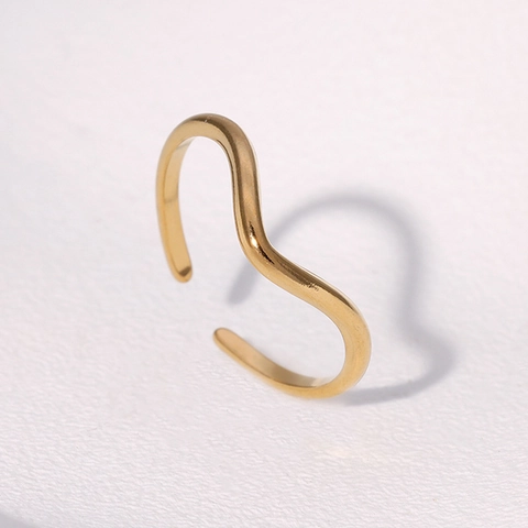 Anillo Abierto Minimalista Con Forma De V Ondulada De Acero Inoxidable Banda Geométrica Ajustable Para Mujer
