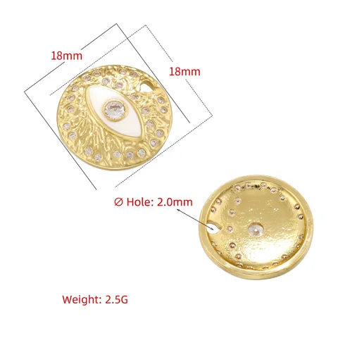 Pendentif Mauvais Œil Laiton Martelé Émail Coloré Zircon Strass Rond DIY Fabrication Collier Élégant Femmes