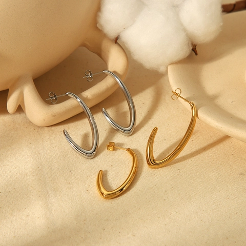 Geometrische C-Förmige Ohrringe Hochglanzpolierter Edelstahl 18K Vergoldet Minimalistische U-Form Ohrstecker Für Damen