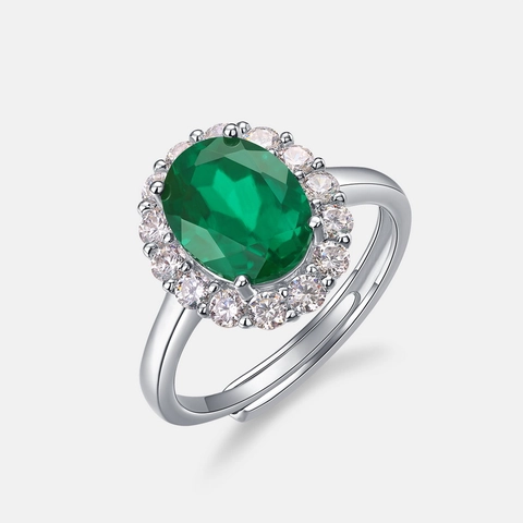 Vintage 925 Sterlingsilber Ring Mit Im Labor Gezüchtetem Smaragd Für Damen Oval Birnenschliff Strass Halo Verstellbarer Schmuck