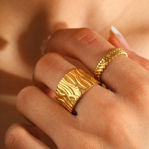 Stainless Steel Rings For Women Men Irregular Texture Geometric Open Adjustable Finger Rings Modern Fashion Jewelry Gift