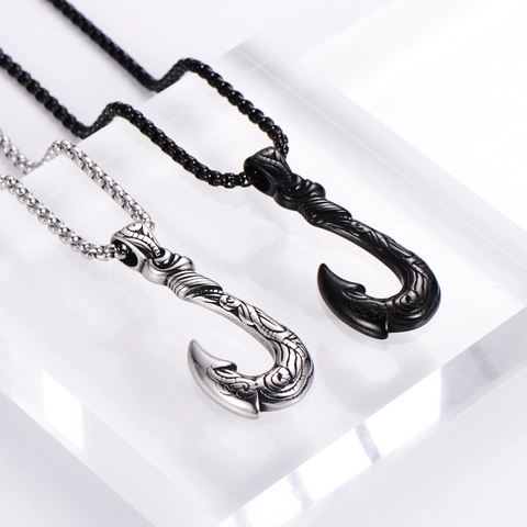 Collana Con Ciondolo A Amo Da Pesca Acciaio Inossidabile 304 Motivo Tribal Totem Vintage Hip Hop Gioielli Unisex