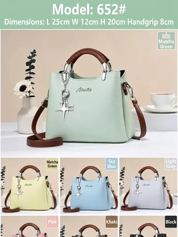 Borsa A Secchiello Da Donna Pelle PU Motivo Litchi Borsa A Mano A Tracolla Con Ciondolo A Stella Elegante Versatile Alla Moda