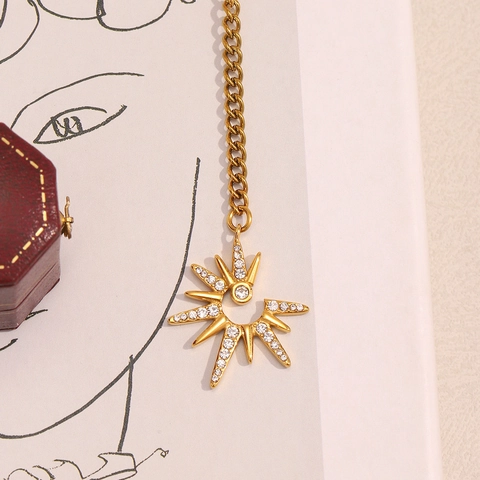 Collier Pendentif Étoile À Huit Branches Plaqué Or 18K Acier Inoxydable Strass Gland En Forme De Y Style INS Pour Femmes